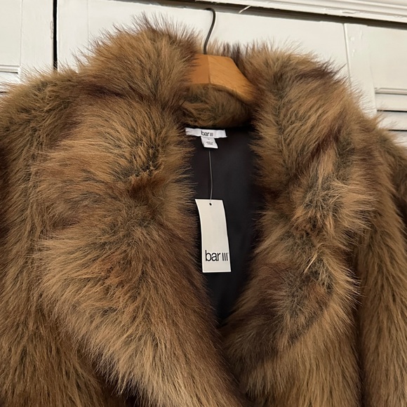 NWT Oversized Faux Fur Coat sz Large Brown Strip - Picture 5 of 11